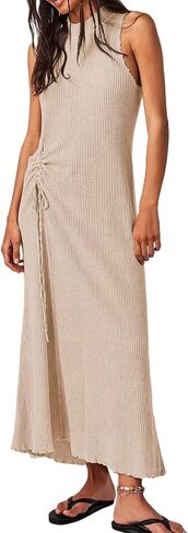 Acelitt Women Casual Summer Waffle Knit Dress Sleeveless High Neck Midi Dresses, S-XXL in Saudi Arabia