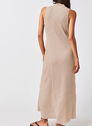 Acelitt Women Casual Summer Waffle Knit Dress Sleeveless High Neck Midi Dresses, S-XXL in Saudi Arabia