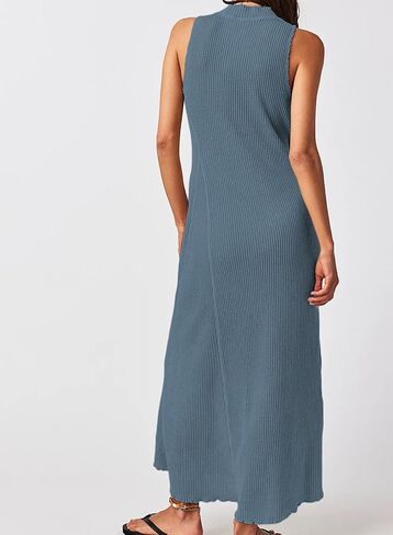Acelitt Women Casual Summer Waffle Knit Dress Sleeveless High Neck Midi Dresses, S-XXL in Saudi Arabia