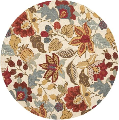 سجادة منطقة SAFAVIEH Blossom Collection - 6 أقدام مستديرة، عاجية ومتعددة، صوف زهري مصنوع يدويًا، مثالية للمناطق ذات حركة المرور العالية في غرفة المعيشة وغرفة النوم (BLM863B) in Saudi Arabia