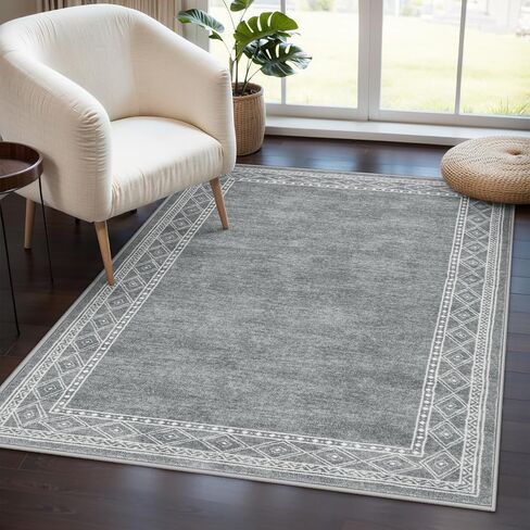 Lahome Modern Bordered Kitchen Runner Rugs Non Skid Washable- 2x6 Rug Runners for Hallways Non Slip Ultra-thin Hallway Runner, Soft Carpet Runner for Entryway Laundry Room Bedroom(2x6ft,Grey) in Saudi Arabia