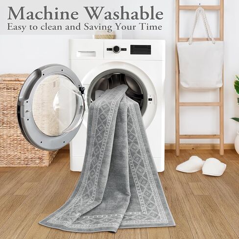 Lahome Modern Bordered Kitchen Runner Rugs Non Skid Washable- 2x6 Rug Runners for Hallways Non Slip Ultra-thin Hallway Runner, Soft Carpet Runner for Entryway Laundry Room Bedroom(2x6ft,Grey) in Saudi Arabia