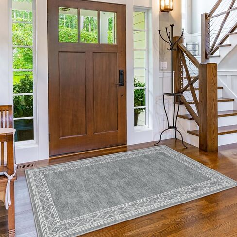 Lahome Modern Bordered Kitchen Runner Rugs Non Skid Washable- 2x6 Rug Runners for Hallways Non Slip Ultra-thin Hallway Runner, Soft Carpet Runner for Entryway Laundry Room Bedroom(2x6ft,Grey) in Saudi Arabia