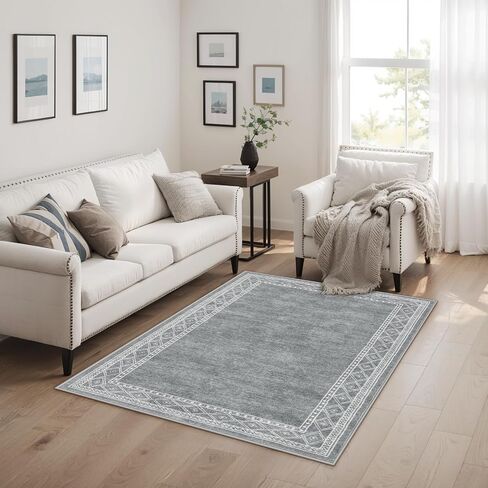 Lahome Modern Bordered Kitchen Runner Rugs Non Skid Washable- 2x6 Rug Runners for Hallways Non Slip Ultra-thin Hallway Runner, Soft Carpet Runner for Entryway Laundry Room Bedroom(2x6ft,Grey) in Saudi Arabia