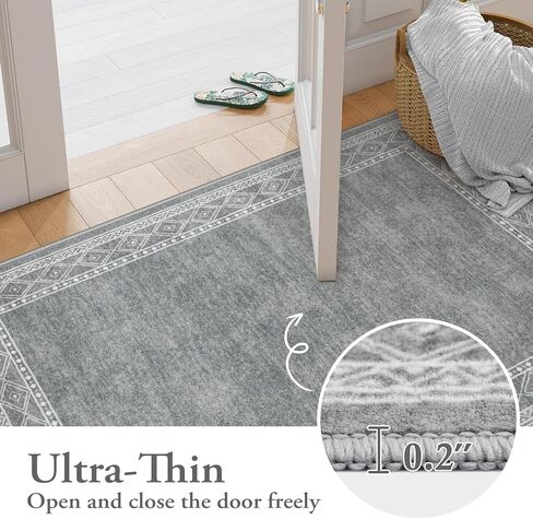 Lahome Modern Bordered Kitchen Runner Rugs Non Skid Washable- 2x6 Rug Runners for Hallways Non Slip Ultra-thin Hallway Runner, Soft Carpet Runner for Entryway Laundry Room Bedroom(2x6ft,Grey) in Saudi Arabia
