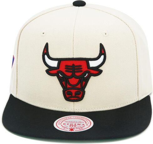 Mitchell & Ness Chicago Bulls NBA 50th Anniversary Snapback Hat Cap - Off White/Black/Red in Saudi Arabia