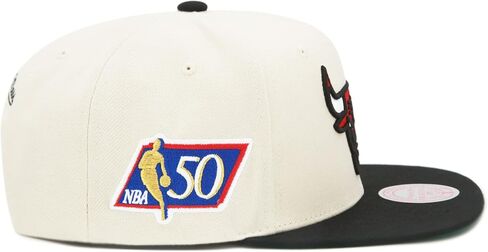 Mitchell & Ness Chicago Bulls NBA 50th Anniversary Snapback Hat Cap - Off White/Black/Red in Saudi Arabia