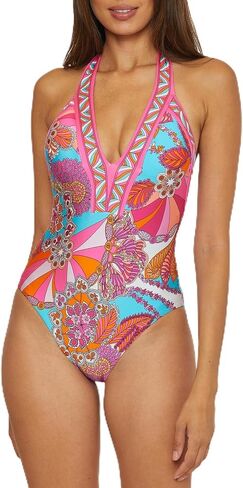 Trina Turk Women's Standard Meilani One Piece Swimsuit, Plunge Neck, Floral Print, Bathing Suits in Saudi Arabia