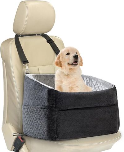 Dog Car Seat for Small Dogs,Updated Version Memory Foam Dog Car Booster Seat,puppy/Medium Dog Car Bed Washable and Removable Comes with Safety Leash and storage bag(Black/Grey) in Saudi Arabia