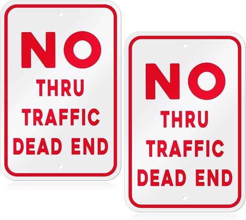 2 Pcs 12" x 18" Large Dead End Sign No Thru Traffic Sign Aluminum Weatherproof Ink Reflective Street Signs for Private Road Driveway, Easy to Install, Red on White in Saudi Arabia