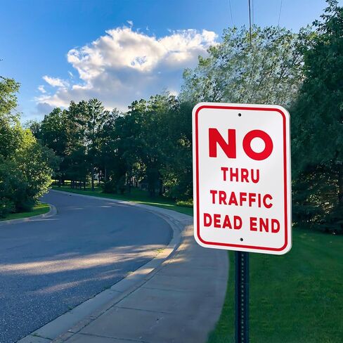 2 Pcs 12" x 18" Large Dead End Sign No Thru Traffic Sign Aluminum Weatherproof Ink Reflective Street Signs for Private Road Driveway, Easy to Install, Red on White in Saudi Arabia