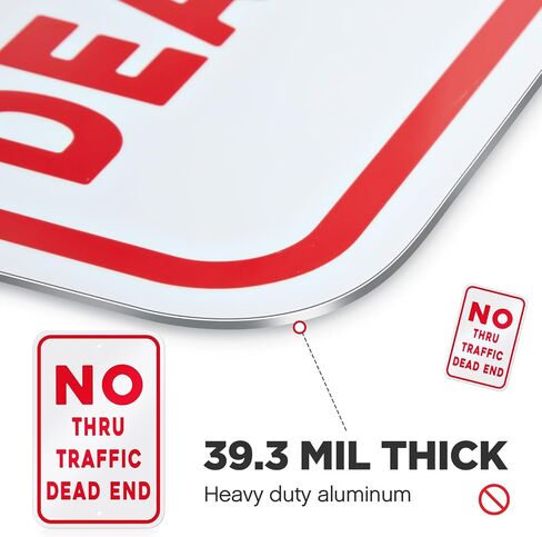2 Pcs 12" x 18" Large Dead End Sign No Thru Traffic Sign Aluminum Weatherproof Ink Reflective Street Signs for Private Road Driveway, Easy to Install, Red on White in Saudi Arabia