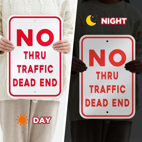 2 Pcs 12" x 18" Large Dead End Sign No Thru Traffic Sign Aluminum Weatherproof Ink Reflective Street Signs for Private Road Driveway, Easy to Install, Red on White in Saudi Arabia