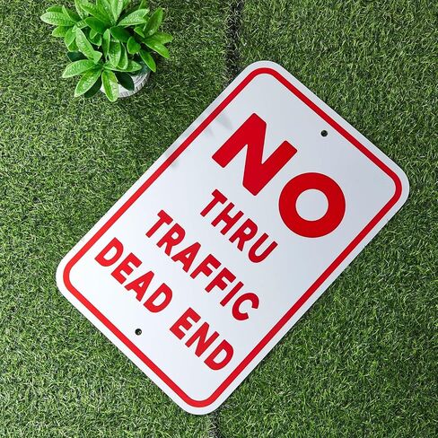 2 Pcs 12" x 18" Large Dead End Sign No Thru Traffic Sign Aluminum Weatherproof Ink Reflective Street Signs for Private Road Driveway, Easy to Install, Red on White in Saudi Arabia