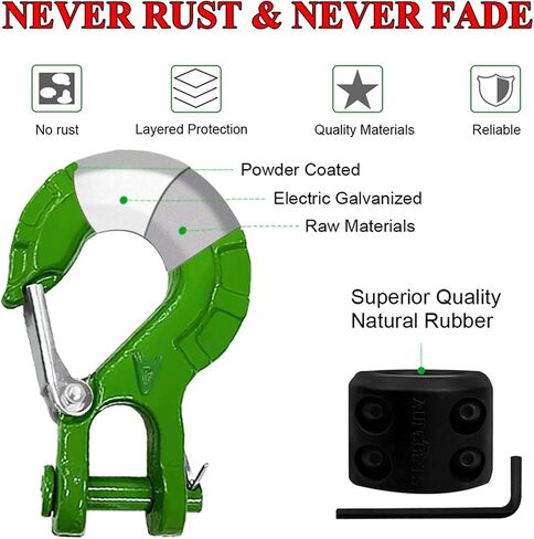 AUTOBOTS Upgrade Heavy Duty Winch Hook Forged Steel 3/8" Grade 70 Safety Latch Winch Cable Hook Stopper & Clevis Slip Winch Hook Sets, Max 35,000 lbs,Black in Saudi Arabia