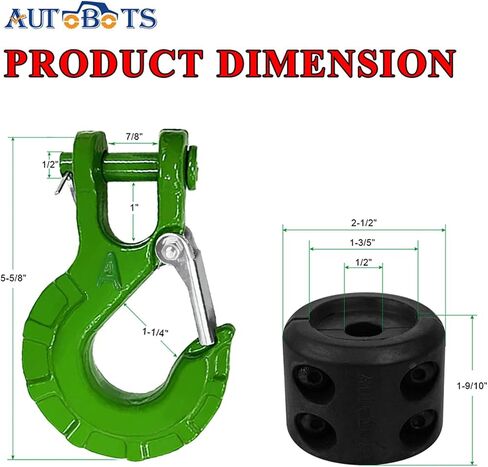 AUTOBOTS Upgrade Heavy Duty Winch Hook Forged Steel 3/8" Grade 70 Safety Latch Winch Cable Hook Stopper & Clevis Slip Winch Hook Sets, Max 35,000 lbs,Black in Saudi Arabia