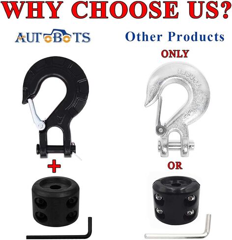 AUTOBOTS Upgrade Heavy Duty Winch Hook Forged Steel 3/8" Grade 70 Safety Latch Winch Cable Hook Stopper & Clevis Slip Winch Hook Sets, Max 35,000 lbs,Black in Saudi Arabia