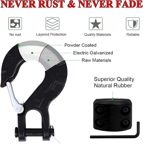 AUTOBOTS Upgrade Heavy Duty Winch Hook Forged Steel 3/8" Grade 70 Safety Latch Winch Cable Hook Stopper & Clevis Slip Winch Hook Sets, Max 35,000 lbs,Black in Saudi Arabia