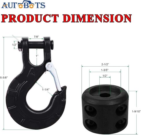 AUTOBOTS Upgrade Heavy Duty Winch Hook Forged Steel 3/8" Grade 70 Safety Latch Winch Cable Hook Stopper & Clevis Slip Winch Hook Sets, Max 35,000 lbs,Black in Saudi Arabia