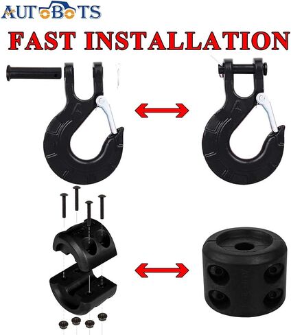 AUTOBOTS Upgrade Heavy Duty Winch Hook Forged Steel 3/8" Grade 70 Safety Latch Winch Cable Hook Stopper & Clevis Slip Winch Hook Sets, Max 35,000 lbs,Black in Saudi Arabia