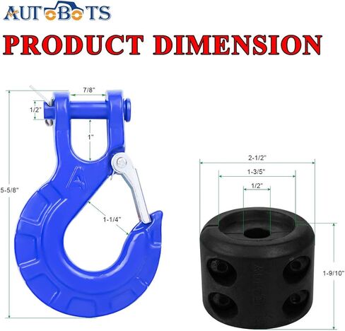 ترقية خطاف الونش عالي التحمل من الفولاذ المطروق 3/8 بوصة درجة 70 درجة أمان وسدادة خطاف ونش وربطة Clevis، بحد أقصى 35000 رطل، أسود in Kuwait