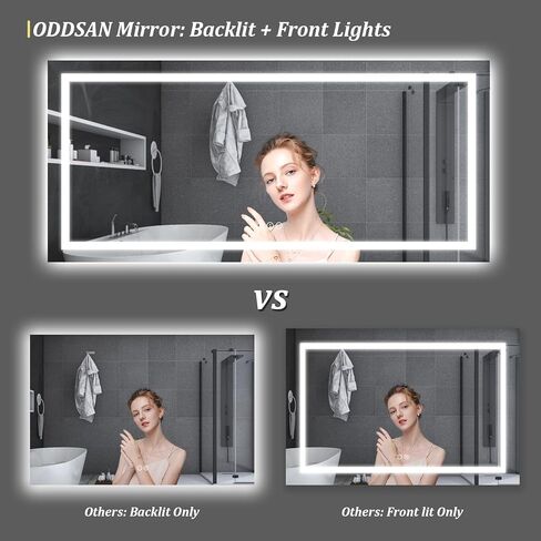 مرآة LED كبيرة مقاس 72 × 36 من ODDSAN للجدار، مرآة زينة للحمام مضاءة مع أضواء، قابلة للتعتيم، مضادة للضباب (إضاءة خلفية + إضاءة أمامية) in Kuwait