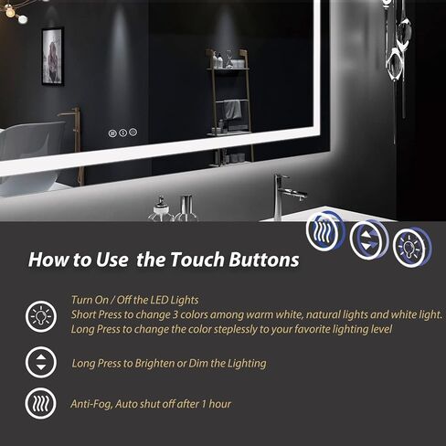 مرآة LED كبيرة مقاس 72 × 36 من ODDSAN للجدار، مرآة زينة للحمام مضاءة مع أضواء، قابلة للتعتيم، مضادة للضباب (إضاءة خلفية + إضاءة أمامية) in Kuwait