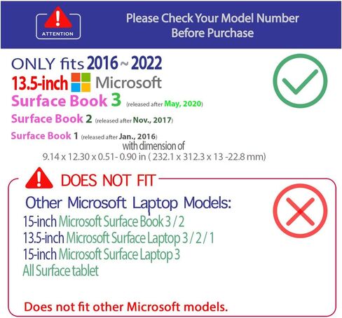 mCover Case Compatible for 2016~2022 13.5" Microsoft Surface Book 1/2 / 3 with Detachable Tablet Display ONLY (NOT Fitting Cheaper Surface Laptop Models) - Clear in Saudi Arabia