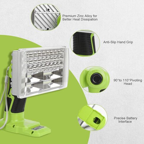 ضوء عمل LED لـ Ryobi 18V One+ Plus Lithium NiCd NiMh يعمل ببطارية 3300LM 8 بوصة مصباح يدوي محمول، 3 أوضاع إضاءة للتخييم والصيانة والطوارئ وإصلاح السيارات وإضاءة موقع العمل in Kuwait