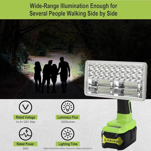 ضوء عمل LED لـ Ryobi 18V One+ Plus Lithium NiCd NiMh يعمل ببطارية 3300LM 8 بوصة مصباح يدوي محمول، 3 أوضاع إضاءة للتخييم والصيانة والطوارئ وإصلاح السيارات وإضاءة موقع العمل in Kuwait