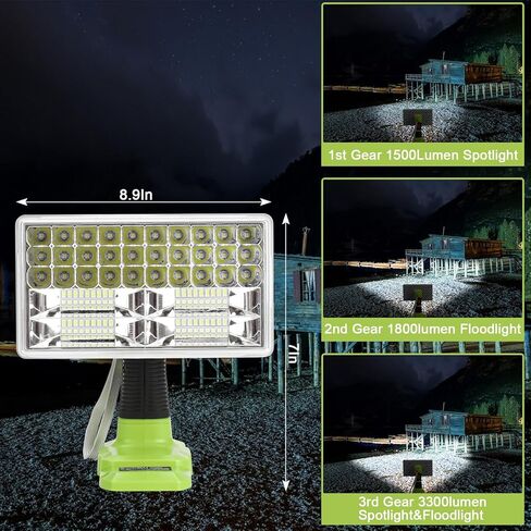 ضوء عمل LED لـ Ryobi 18V One+ Plus Lithium NiCd NiMh يعمل ببطارية 3300LM 8 بوصة مصباح يدوي محمول، 3 أوضاع إضاءة للتخييم والصيانة والطوارئ وإصلاح السيارات وإضاءة موقع العمل in Kuwait