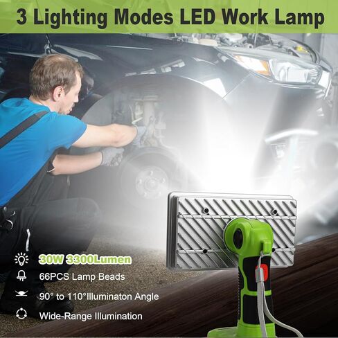 ضوء عمل LED لـ Ryobi 18V One+ Plus Lithium NiCd NiMh يعمل ببطارية 3300LM 8 بوصة مصباح يدوي محمول، 3 أوضاع إضاءة للتخييم والصيانة والطوارئ وإصلاح السيارات وإضاءة موقع العمل in Kuwait