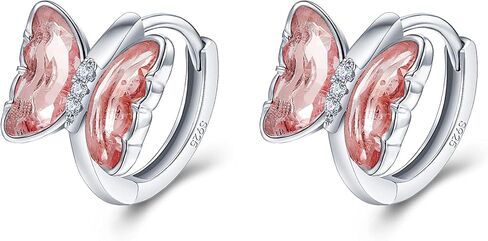 أقراط فراشة من EleQueen للنساء، 925 من الفضة الإسترلينية مكعبة زركونيا لطيفة على شكل فراشة نائمة أقراط هوجي هوب صغيرة للنساء in Kuwait