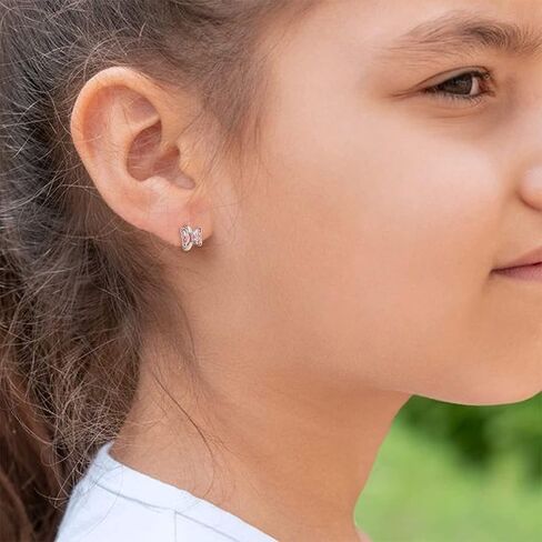 أقراط فراشة من EleQueen للنساء، 925 من الفضة الإسترلينية مكعبة زركونيا لطيفة على شكل فراشة نائمة أقراط هوجي هوب صغيرة للنساء in Kuwait