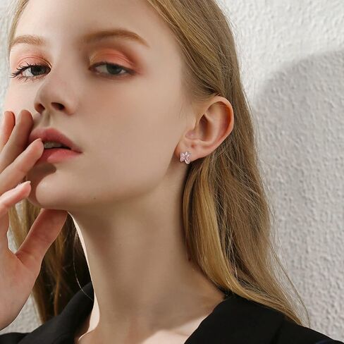 أقراط فراشة من EleQueen للنساء، 925 من الفضة الإسترلينية مكعبة زركونيا لطيفة على شكل فراشة نائمة أقراط هوجي هوب صغيرة للنساء in Kuwait