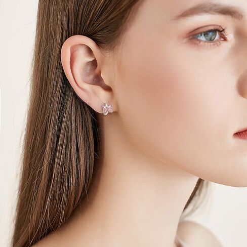 أقراط فراشة من EleQueen للنساء، 925 من الفضة الإسترلينية مكعبة زركونيا لطيفة على شكل فراشة نائمة أقراط هوجي هوب صغيرة للنساء in Kuwait