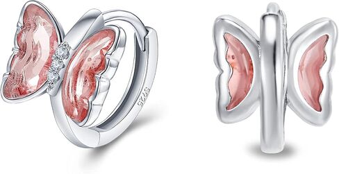 أقراط فراشة من EleQueen للنساء، 925 من الفضة الإسترلينية مكعبة زركونيا لطيفة على شكل فراشة نائمة أقراط هوجي هوب صغيرة للنساء in Kuwait