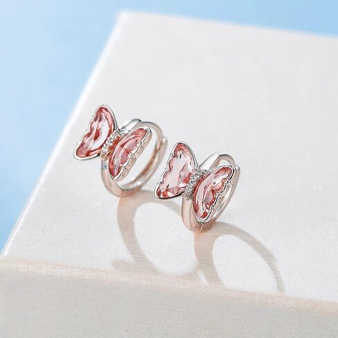 أقراط فراشة من EleQueen للنساء، 925 من الفضة الإسترلينية مكعبة زركونيا لطيفة على شكل فراشة نائمة أقراط هوجي هوب صغيرة للنساء in Kuwait