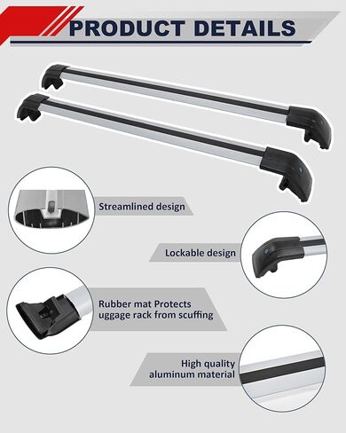 يصلح لميتسوبيشي أوتلاندر 2013-2021 رف سقف ألومنيوم قابل للتعديل قضبان متقاطعة تصميم مضاد للسرقة للسقف مع سياج جانبي (2 قطعة) in Kuwait
