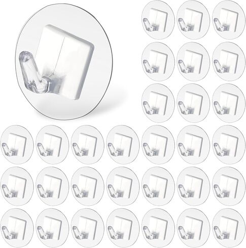 Qianyu 30 Pcs Adhesive Wall Hooks Heavy Duty Clear Sticky Hangers Waterproof Seamless Transparent Acrylic Utility Hook Without Nails for Hanging Towel Kitchen Utensils Bathroom Office in Saudi Arabia