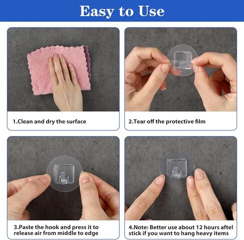Qianyu 30 Pcs Adhesive Wall Hooks Heavy Duty Clear Sticky Hangers Waterproof Seamless Transparent Acrylic Utility Hook Without Nails for Hanging Towel Kitchen Utensils Bathroom Office in Saudi Arabia