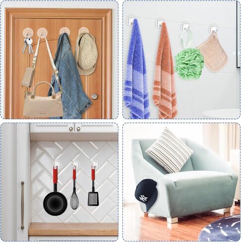 Qianyu 30 Pcs Adhesive Wall Hooks Heavy Duty Clear Sticky Hangers Waterproof Seamless Transparent Acrylic Utility Hook Without Nails for Hanging Towel Kitchen Utensils Bathroom Office in Saudi Arabia