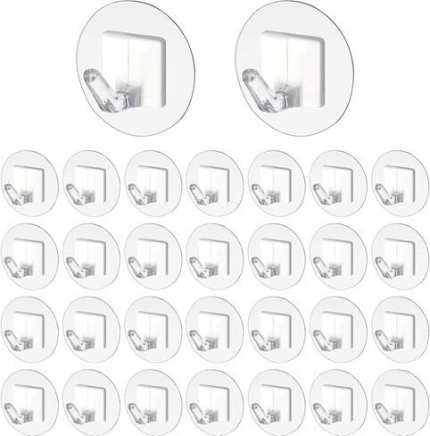 Qianyu 30 Pcs Adhesive Wall Hooks Heavy Duty Clear Sticky Hangers Waterproof Seamless Transparent Acrylic Utility Hook Without Nails for Hanging Towel Kitchen Utensils Bathroom Office in Saudi Arabia