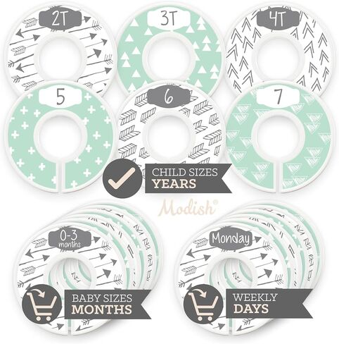 Baby Clothes Closet Organization, Hanging Size Dividers: Months & Years, Modish Labels Days of The Week Organizers: Daycare & Back to School, Girl Boy Neutral White Black Boho Safari Arrows Woodland in Saudi Arabia