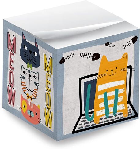 Whimsical Cats Sticky Note Cube / 600 Sheets / 2.75" Memo Block Printed on 4 Sides/Different Feline Design On Each Side/Cat Lover Note Cube in Saudi Arabia