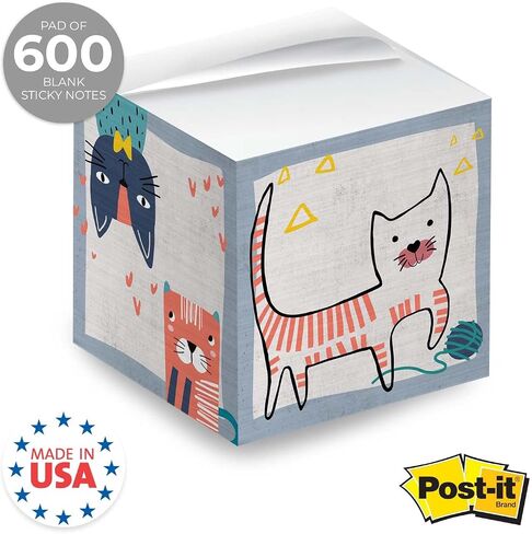 Whimsical Cats Sticky Note Cube / 600 Sheets / 2.75" Memo Block Printed on 4 Sides/Different Feline Design On Each Side/Cat Lover Note Cube in Saudi Arabia