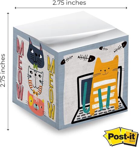 Whimsical Cats Sticky Note Cube / 600 Sheets / 2.75" Memo Block Printed on 4 Sides/Different Feline Design On Each Side/Cat Lover Note Cube in Saudi Arabia