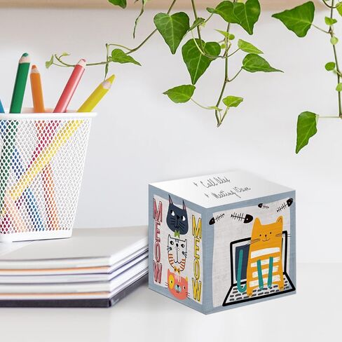 Whimsical Cats Sticky Note Cube / 600 Sheets / 2.75" Memo Block Printed on 4 Sides/Different Feline Design On Each Side/Cat Lover Note Cube in Saudi Arabia