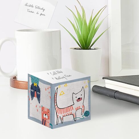 Whimsical Cats Sticky Note Cube / 600 Sheets / 2.75" Memo Block Printed on 4 Sides/Different Feline Design On Each Side/Cat Lover Note Cube in Saudi Arabia