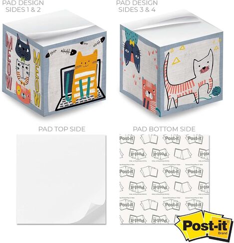 Whimsical Cats Sticky Note Cube / 600 Sheets / 2.75" Memo Block Printed on 4 Sides/Different Feline Design On Each Side/Cat Lover Note Cube in Saudi Arabia